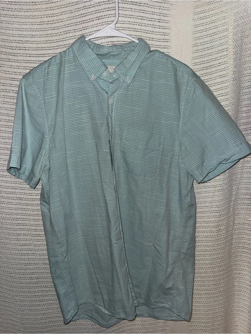 American Eagle Outfitters Light Teal Short-Sleeve Button-Down Shirt